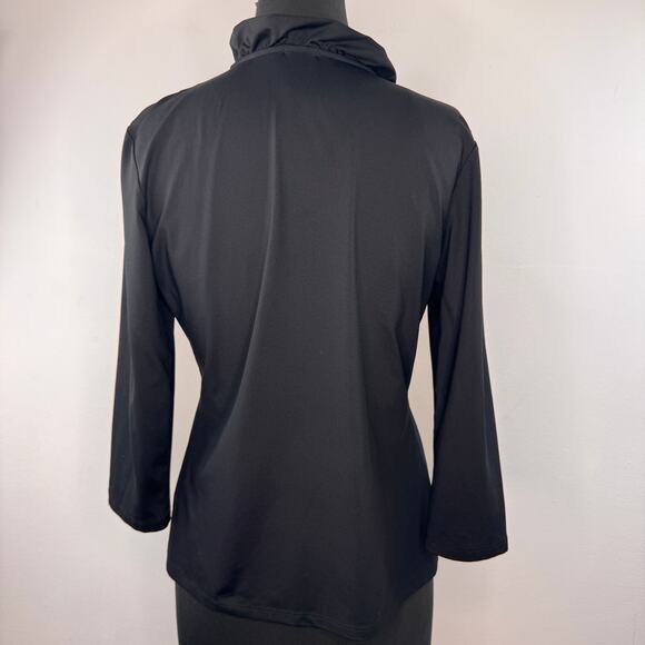 J.McLaughlin Durham Black Top Stretch Ruffle V-Neck 3/4 Sleeve Pullover Medium M - Picture 3 of 5